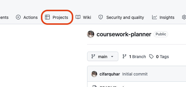 github projects button